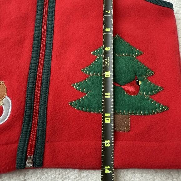 Red Christmas Bear Sledding Fleece Vest Boys 24M Applique Cardinal Tree Holiday - Picture 7 of 9